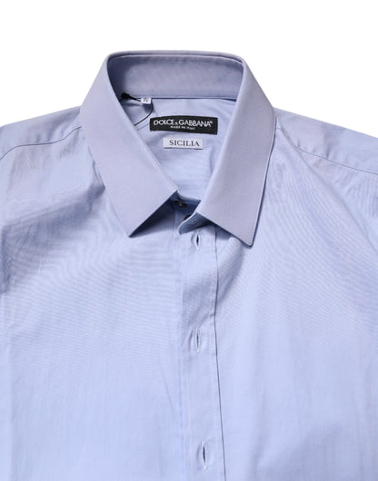 Dolce & Gabbana Hellblaues Baumwollhemd SICILIA Kleid Formelles Hemd
