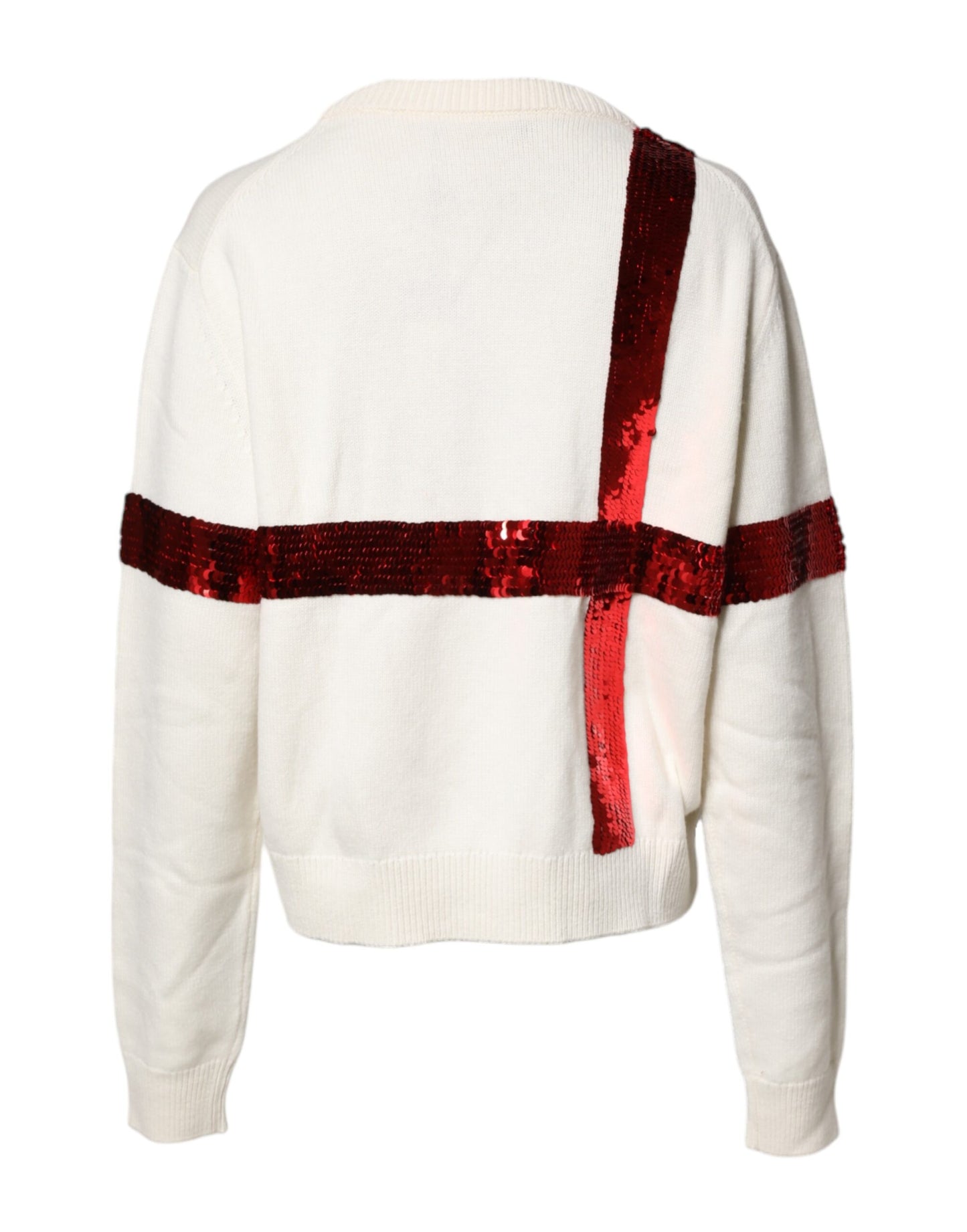 Dolce & Gabbana Weißer paillettenbesetzter Pullover mit Rundhalsausschnitt