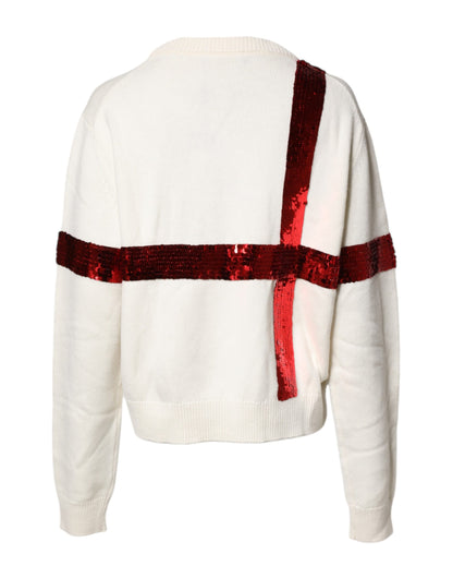Dolce & Gabbana Weißer paillettenbesetzter Pullover mit Rundhalsausschnitt