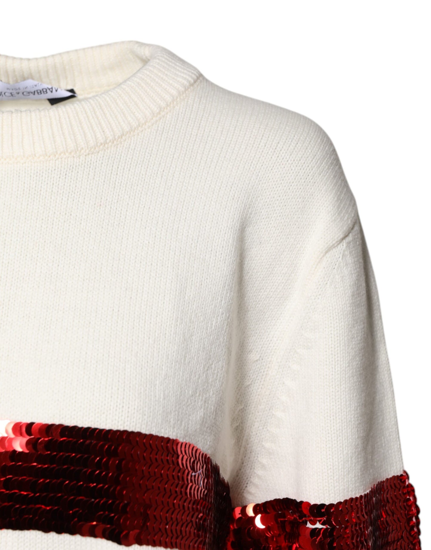 Dolce & Gabbana Weißer paillettenbesetzter Pullover mit Rundhalsausschnitt