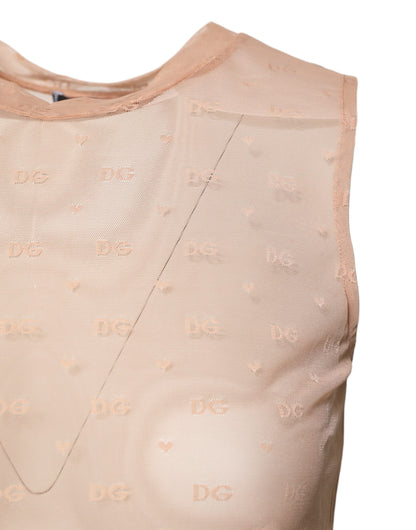 Dolce & Gabbana Beigefarbenes ärmelloses Nylon-Logo-Monogramm-Tanktop