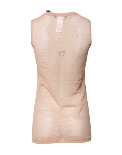 Dolce & Gabbana Beigefarbenes ärmelloses Nylon-Logo-Monogramm-Tanktop