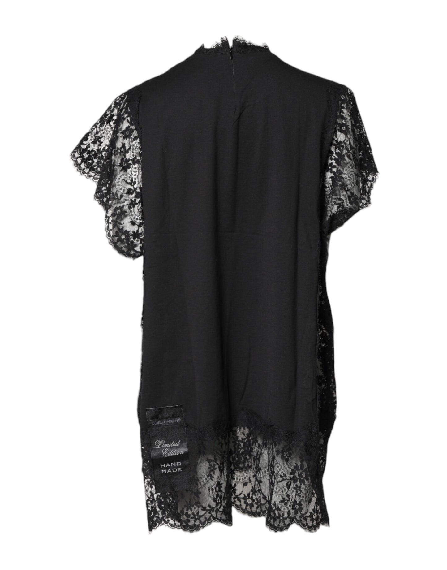 Dolce & Gabbana Schwarzes Top mit Rundhalsausschnitt aus transparenter Spitze Sacred Heart