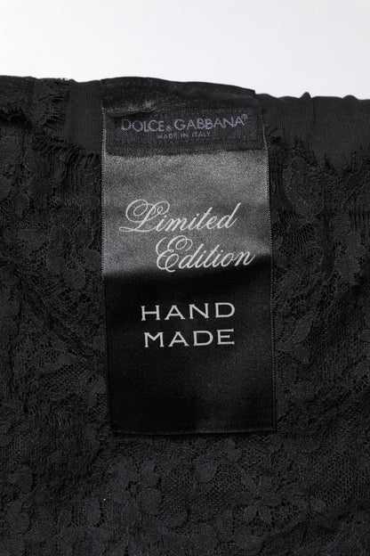 Dolce & Gabbana Schwarzes Top mit Rundhalsausschnitt aus transparenter Spitze Sacred Heart