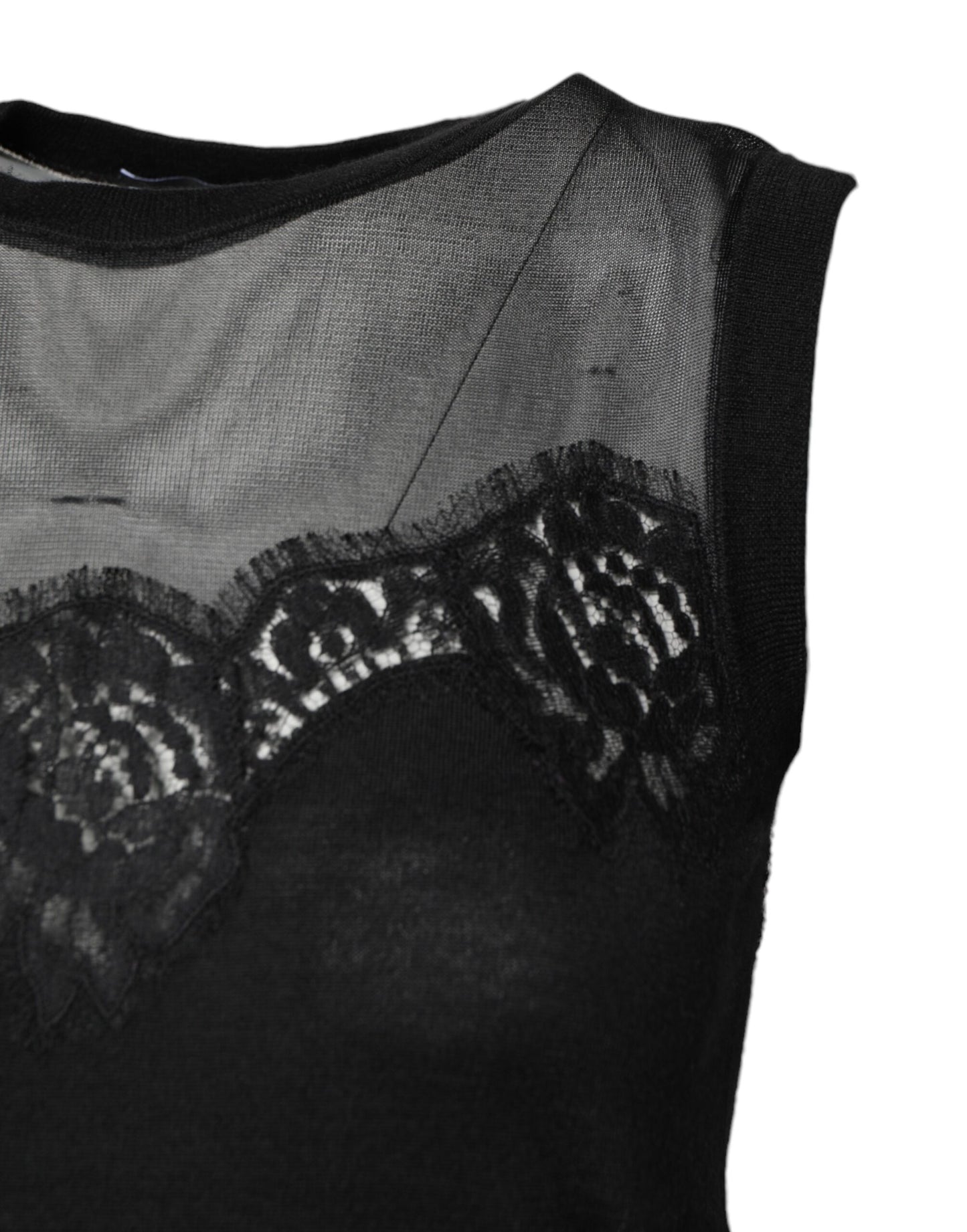 Dolce & Gabbana Schwarzes ärmelloses Top mit Rundhalsausschnitt aus Spitze