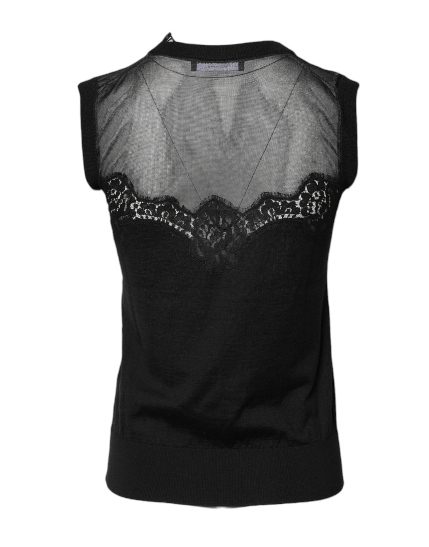 Dolce & Gabbana Schwarzes ärmelloses Top mit Rundhalsausschnitt aus Spitze