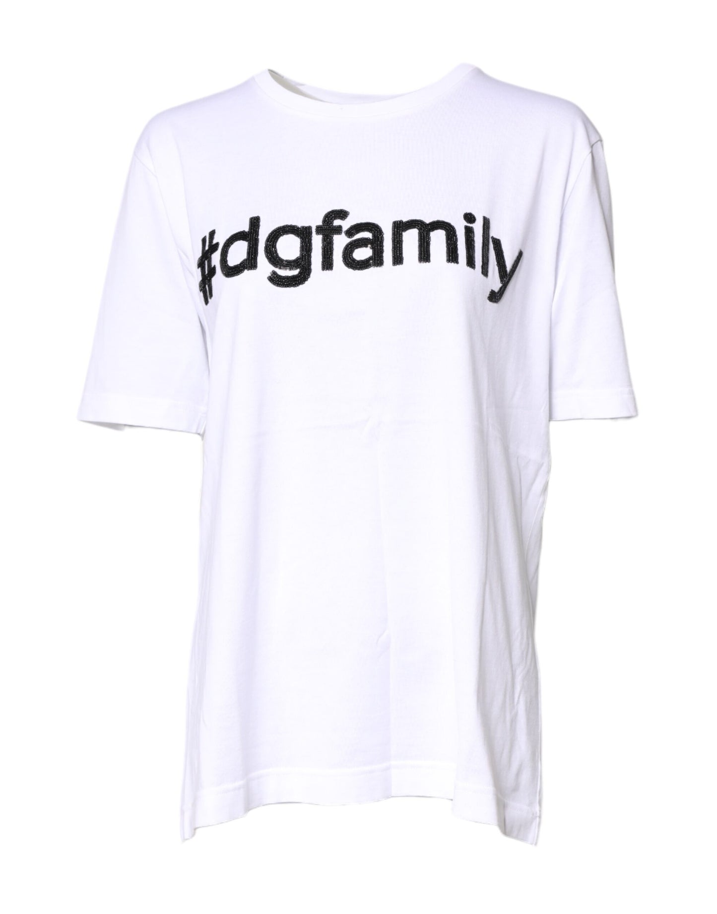 Dolce & Gabbana Weißes Baumwoll-T-Shirt mit Rundhalsausschnitt und #DGFamily Print