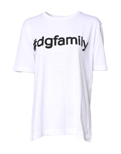 Dolce & Gabbana Weißes Baumwoll-T-Shirt mit Rundhalsausschnitt und #DGFamily Print