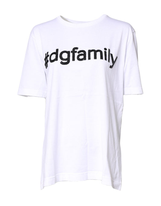 Dolce & Gabbana Weißes Baumwoll-T-Shirt mit Rundhalsausschnitt und #DGFamily Print