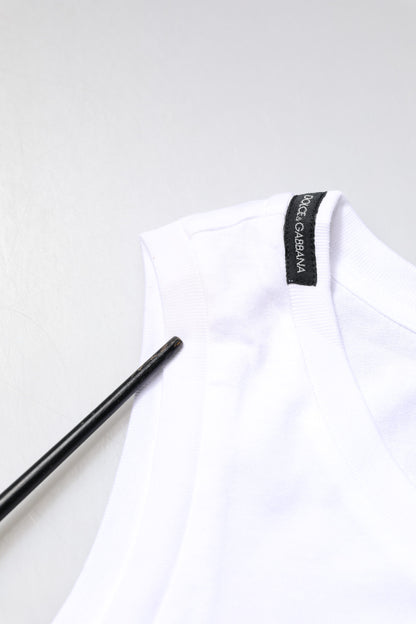 Dolce & Gabbana Weißes ärmelloses T-Shirt mit Rundhalsausschnitt aus Baumwolle