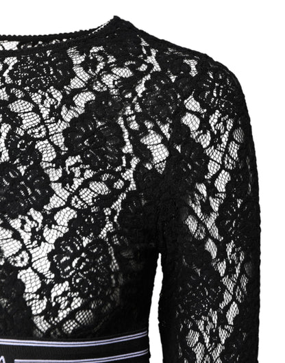 Dolce & Gabbana Schwarzes langärmeliges Pullover-Top mit floraler Spitze
