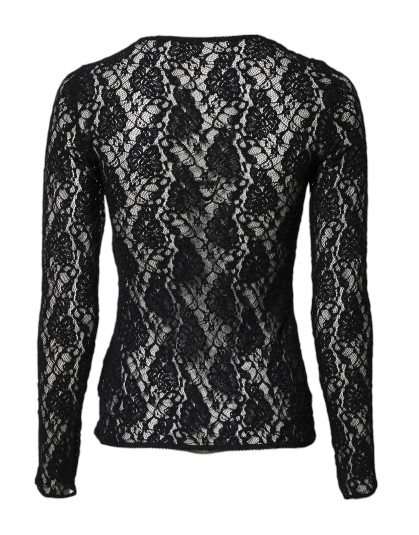 Dolce & Gabbana Schwarzes langärmeliges Pullover-Top mit floraler Spitze