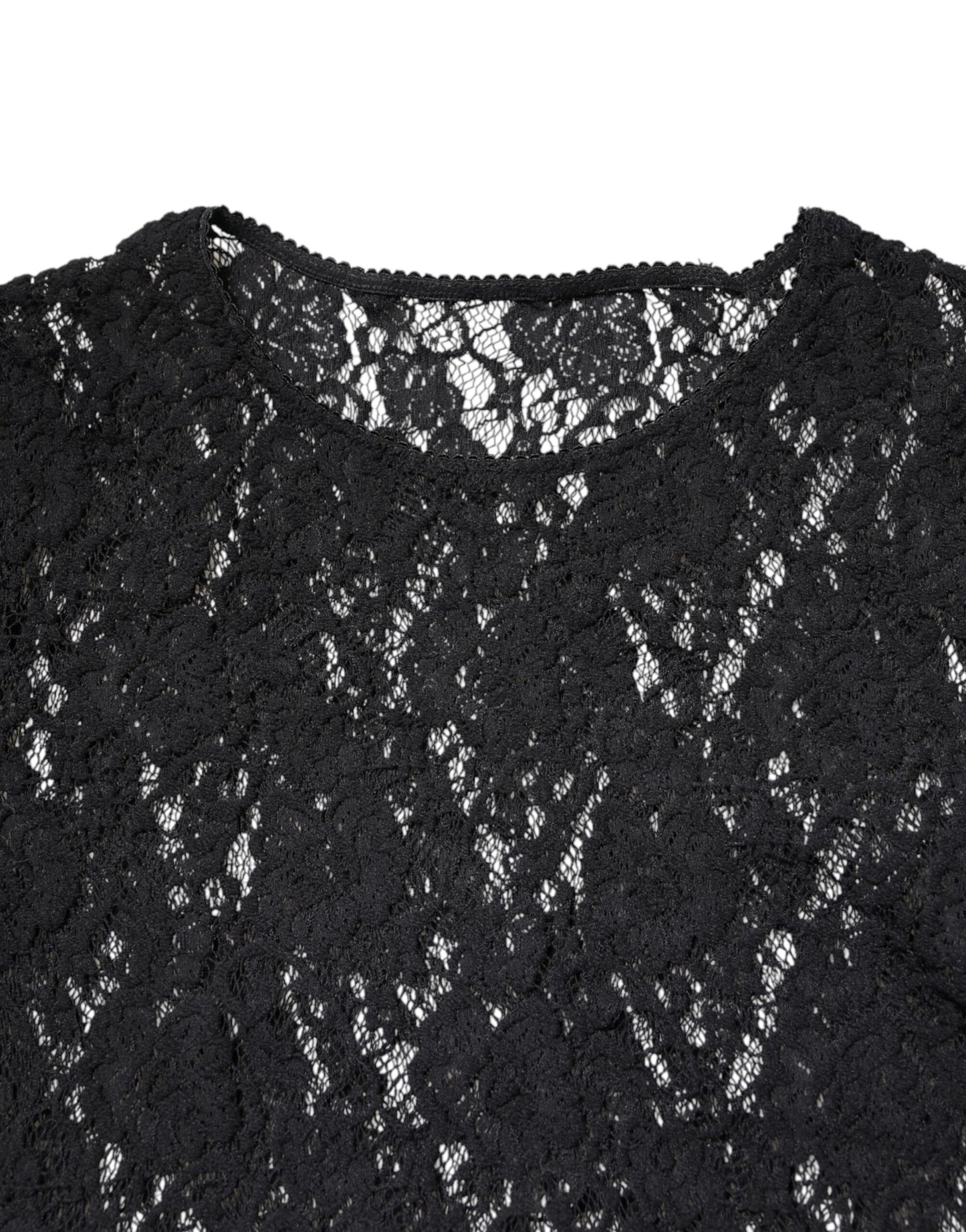 Dolce & Gabbana Schwarzes langärmeliges Pullover-Top mit floraler Spitze