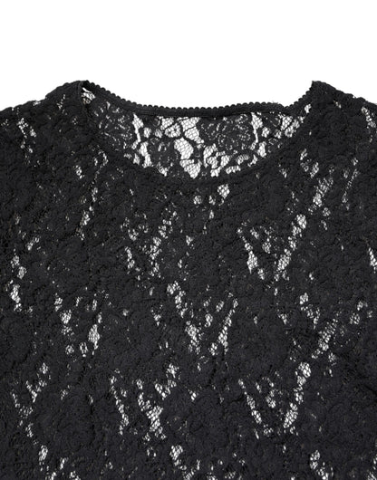 Dolce & Gabbana Schwarzes langärmeliges Pullover-Top mit floraler Spitze