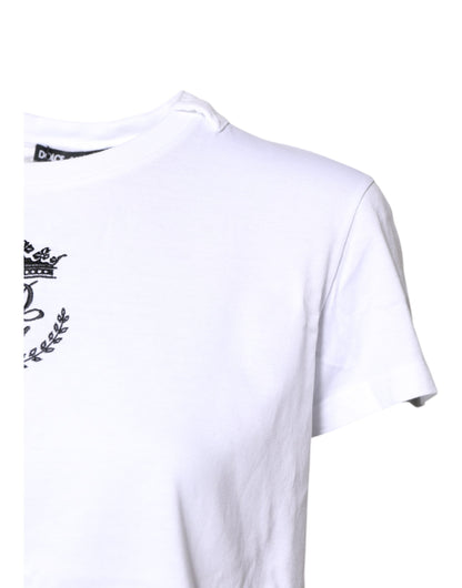Dolce & Gabbana Weißes Logo-Crown-Baumwoll-T-Shirt mit Rundhalsausschnitt
