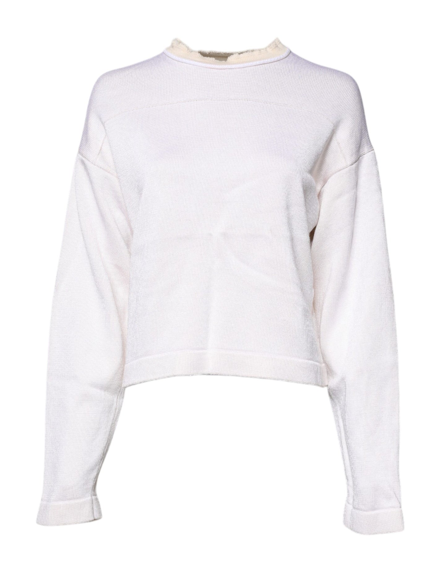 Jil Sander Weißer Viskose Pullover mit Rundhalsausschnitt und langen Ärmeln