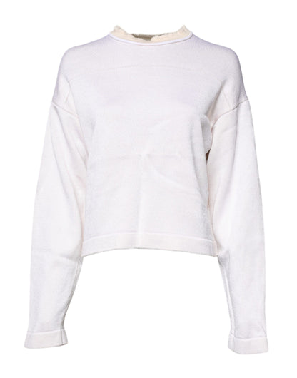 Jil Sander Weißer Viskose Pullover mit Rundhalsausschnitt und langen Ärmeln