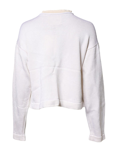 Jil Sander Weißer Viskose Pullover mit Rundhalsausschnitt und langen Ärmeln