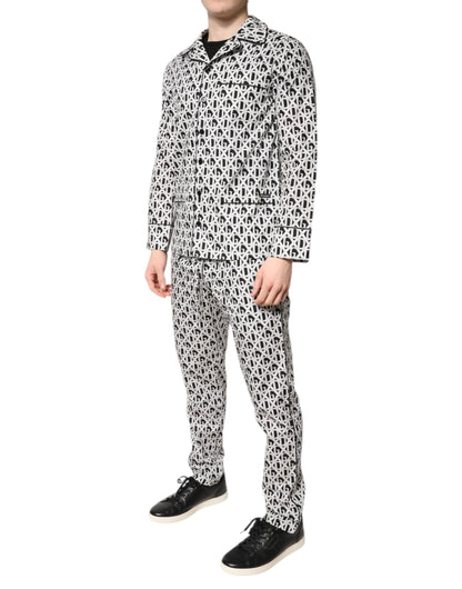 Dolce & Gabbana Schwarz Weiß DG Print Baumwolle Pyjama Set Schlafanzug