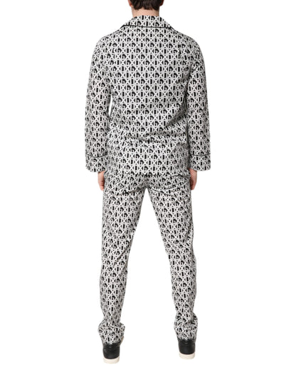 Dolce & Gabbana Schwarz Weiß DG Print Baumwolle Pyjama Set Schlafanzug