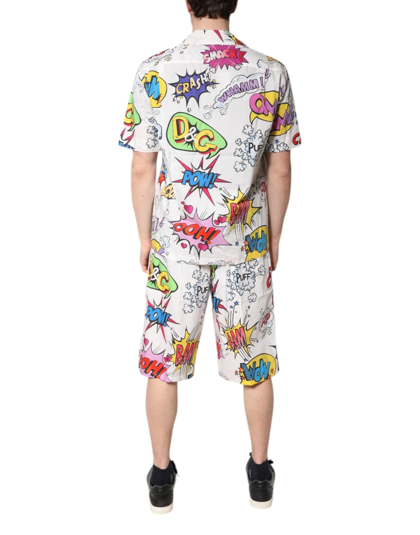 Dolce & Gabbana Weiß Cartoon Print Baumwolle Männer Pyjama Set Schlafanzug