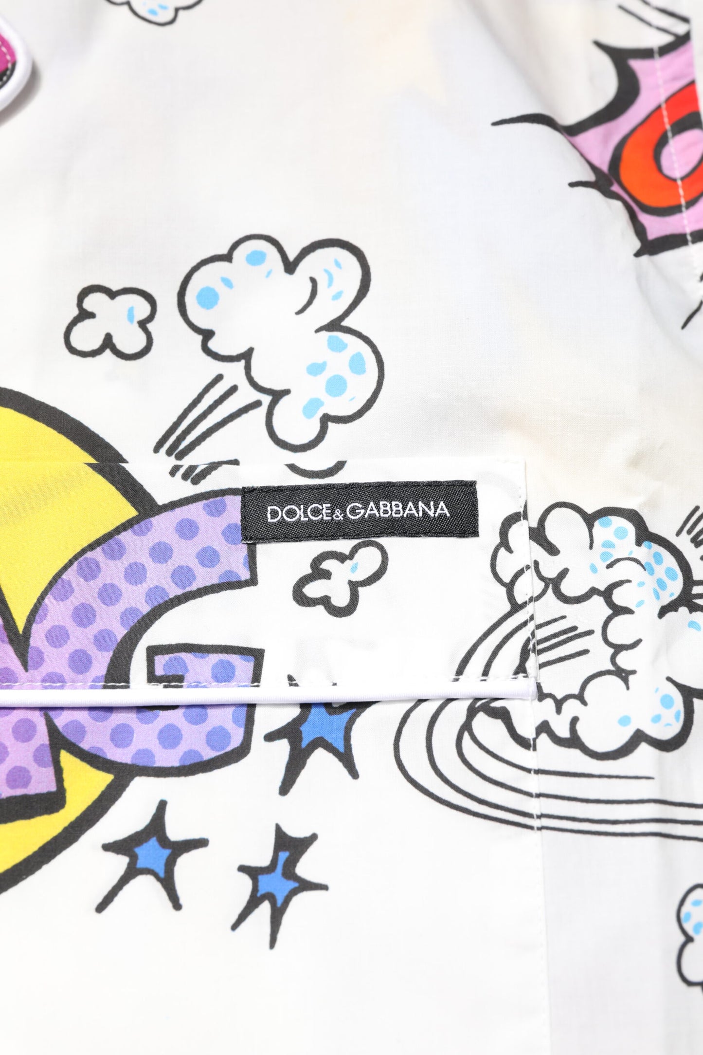 Dolce & Gabbana Weiß Cartoon Print Baumwolle Männer Pyjama Set Schlafanzug