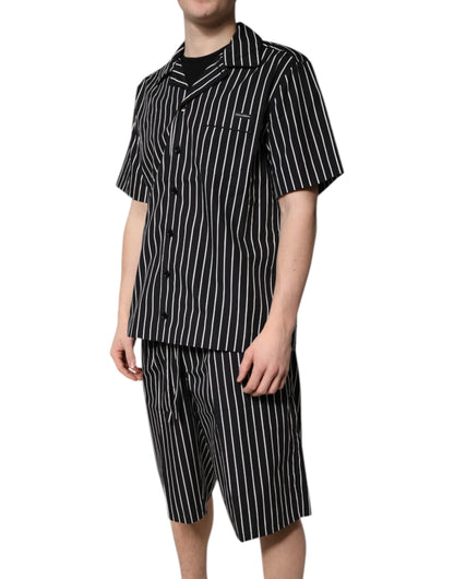 Dolce & Gabbana Schwarz Weiß Streifen Baumwolle Männer Pyjama Set Nachtwäsche