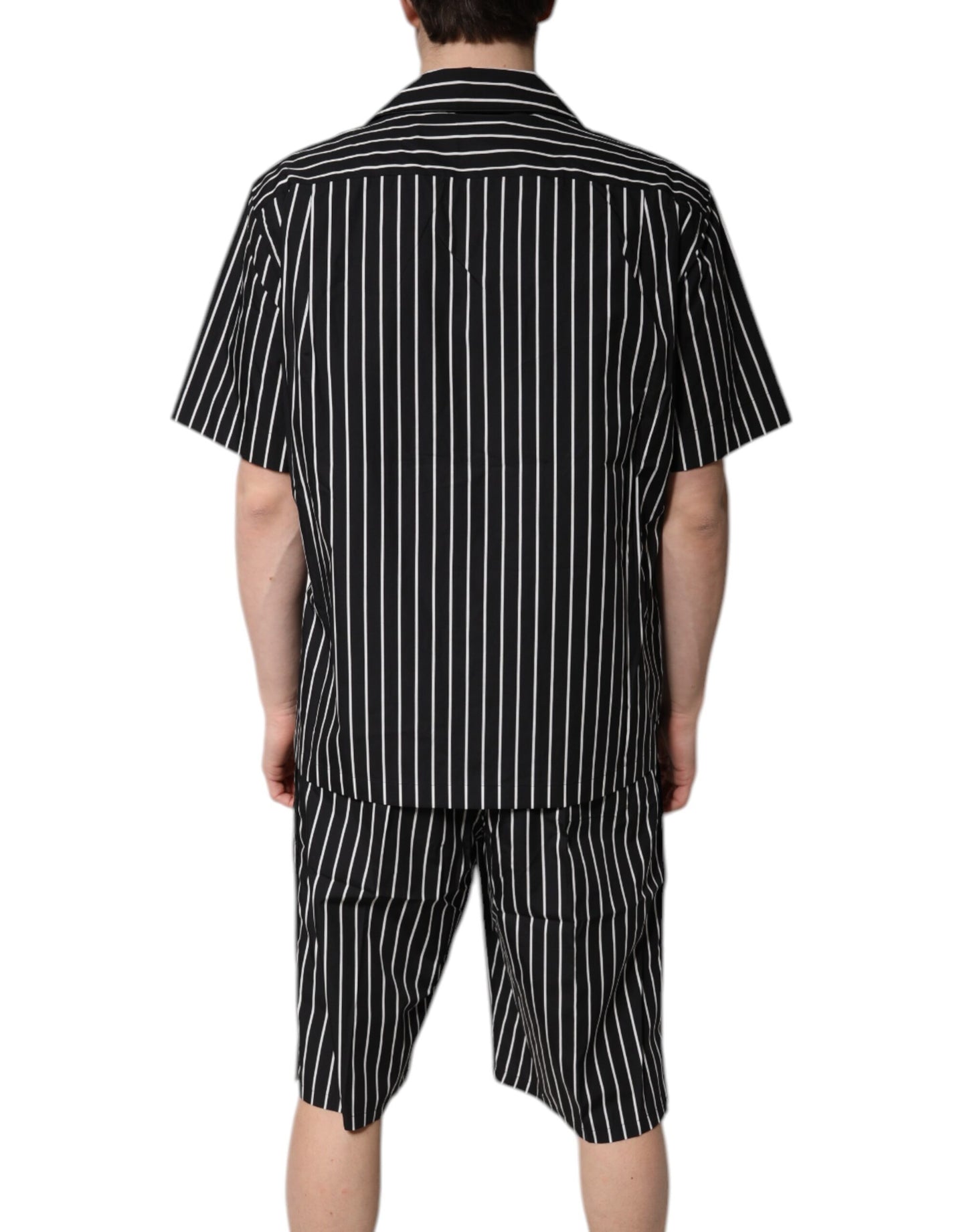Dolce & Gabbana Schwarz Weiß Streifen Baumwolle Männer Pyjama Set Nachtwäsche