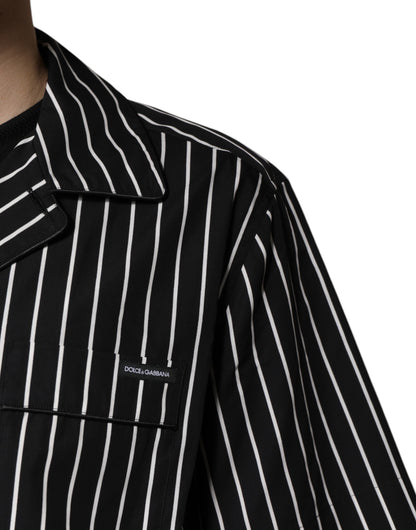 Dolce & Gabbana Schwarz Weiß Streifen Baumwolle Männer Pyjama Set Nachtwäsche