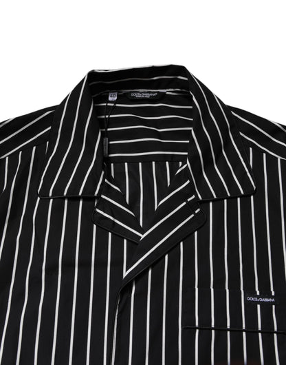 Dolce & Gabbana Schwarz Weiß Streifen Baumwolle Männer Pyjama Set Nachtwäsche