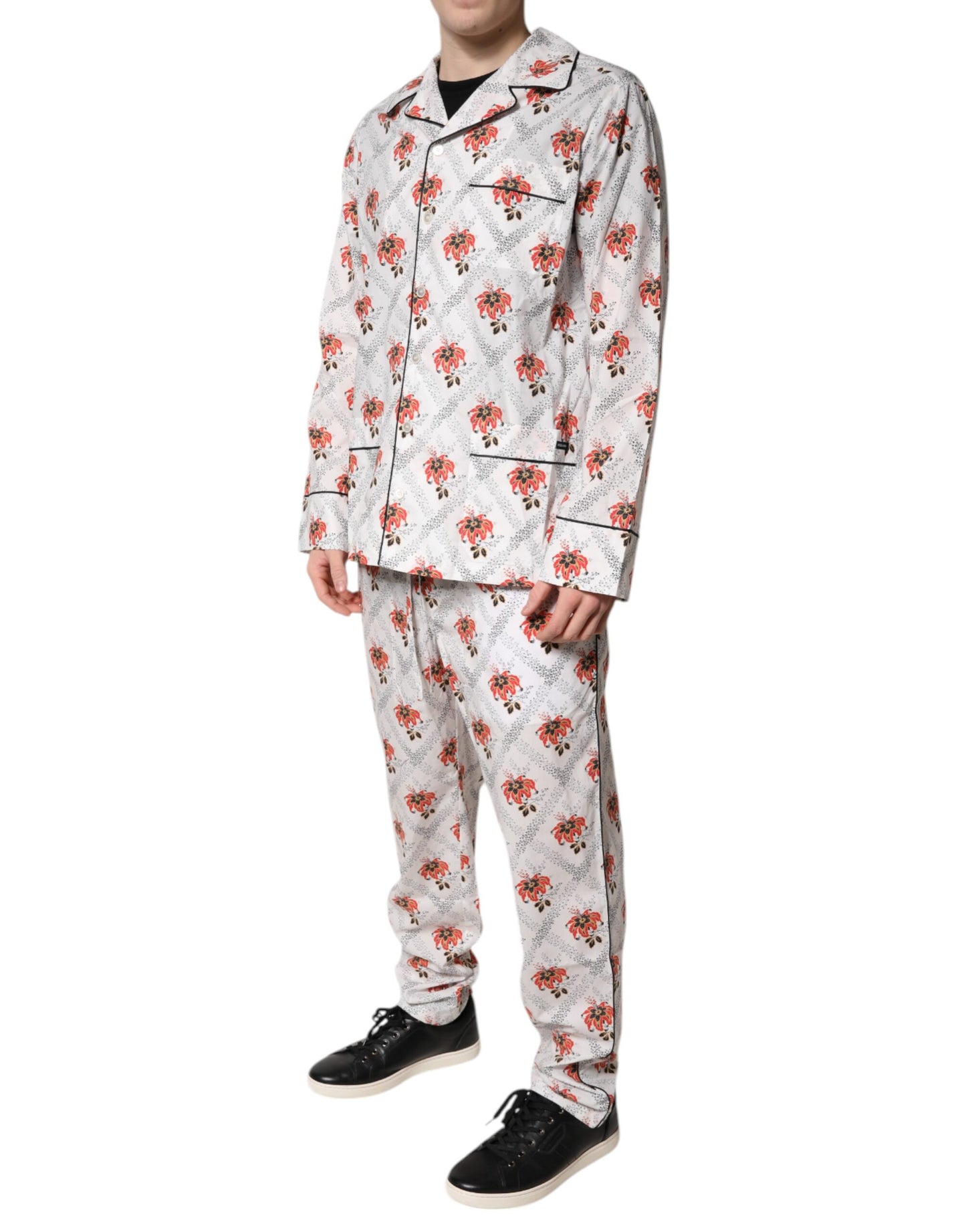 Dolce & Gabbana Multicolor Floral Print Baumwolle Pyjama Set Nachtwäsche