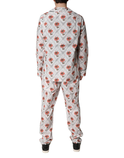 Dolce & Gabbana Multicolor Floral Print Baumwolle Pyjama Set Nachtwäsche