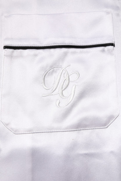 Dolce & Gabbana Weißer Satin Seide Männer Pyjama Set Schlafanzug