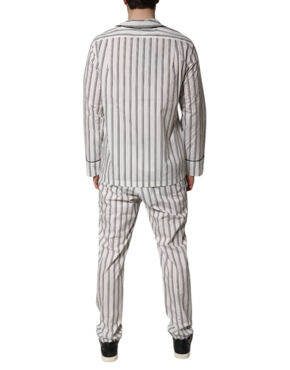 Dolce & Gabbana Weiß Schwarz Streifen Baumwolle Männer Pyjama Set Nachtwäsche