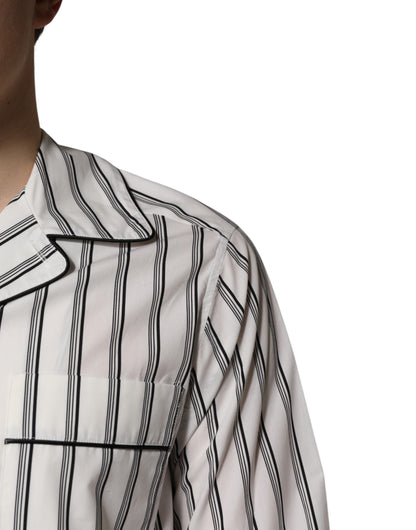 Dolce & Gabbana Weiß Schwarz Streifen Baumwolle Männer Pyjama Set Nachtwäsche