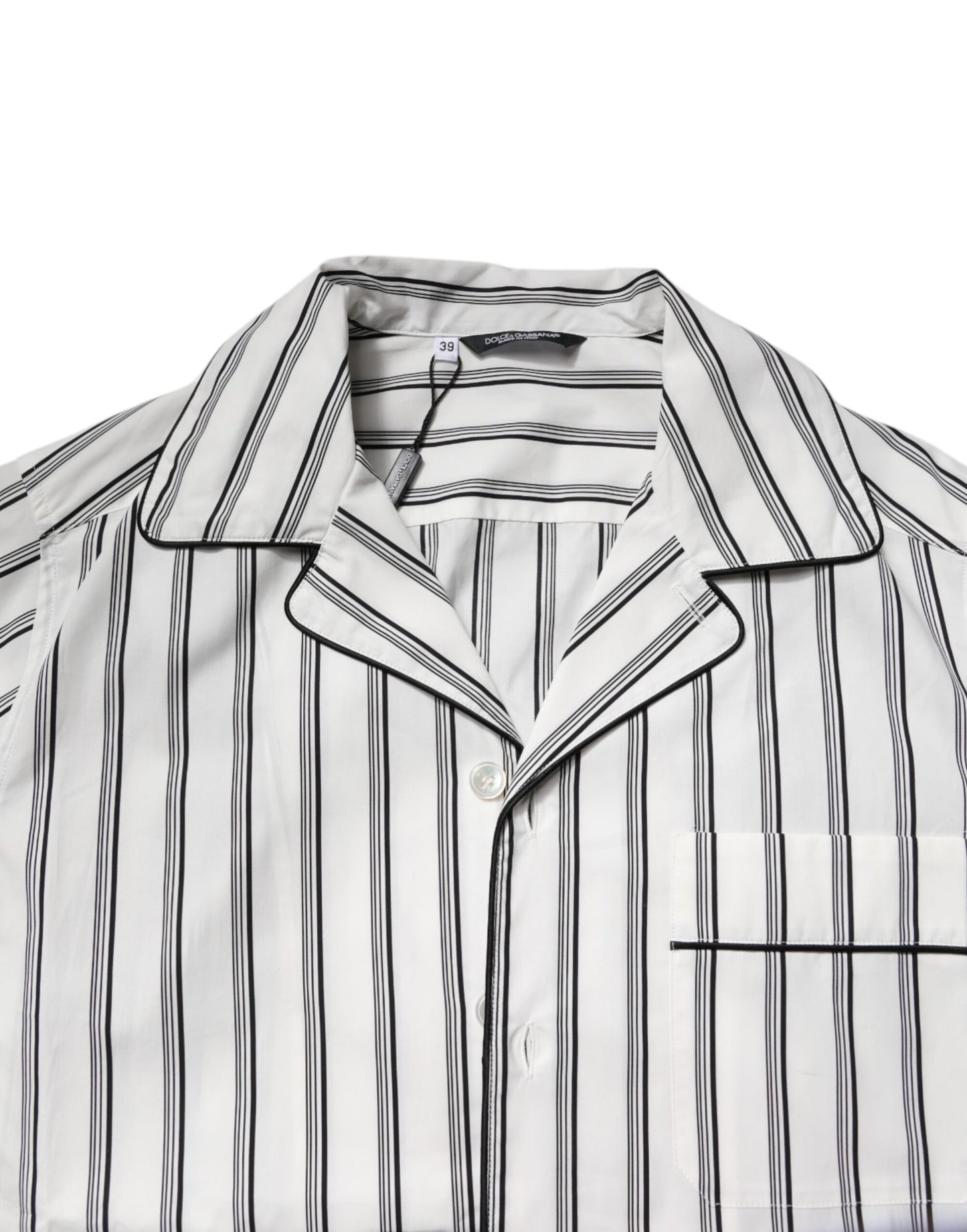 Dolce & Gabbana Weiß Schwarz Streifen Baumwolle Männer Pyjama Set Nachtwäsche