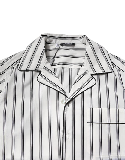 Dolce & Gabbana Weiß Schwarz Streifen Baumwolle Männer Pyjama Set Nachtwäsche