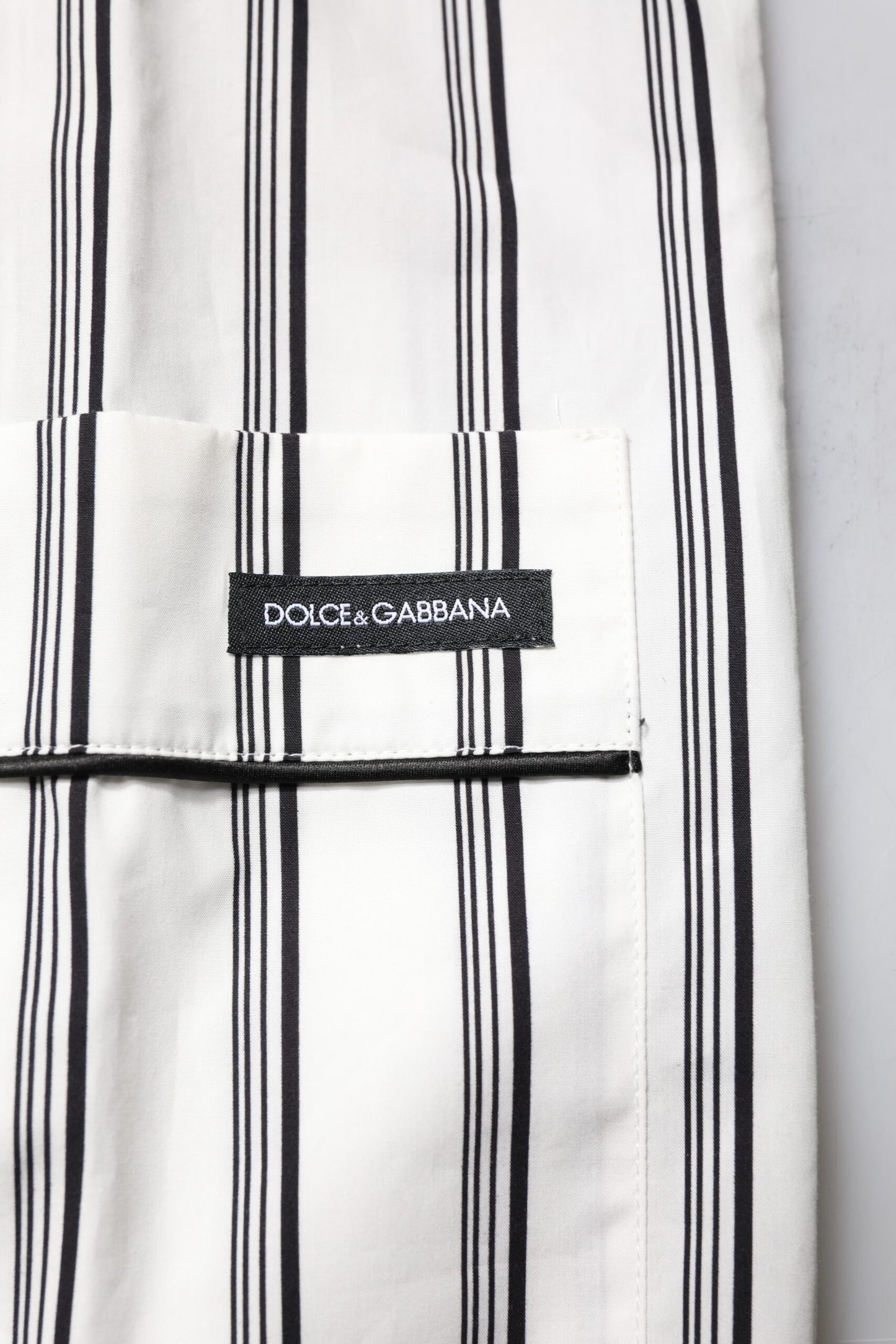 Dolce & Gabbana Weiß Schwarz Streifen Baumwolle Männer Pyjama Set Nachtwäsche