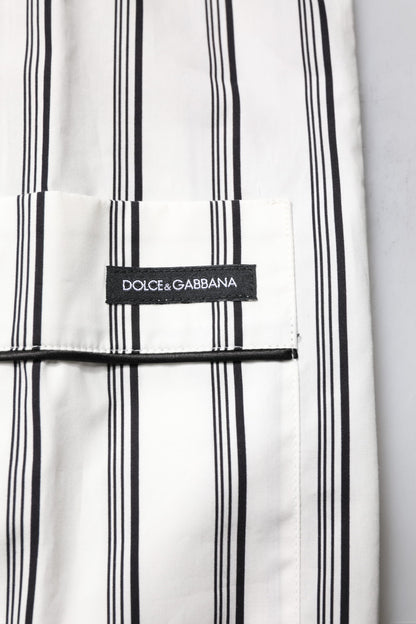 Dolce & Gabbana Weiß Schwarz Streifen Baumwolle Männer Pyjama Set Nachtwäsche