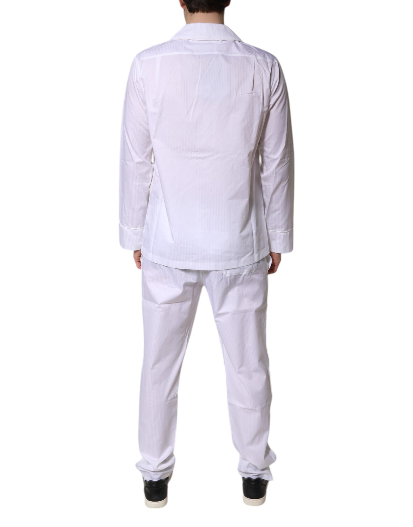 Dolce & Gabbana Weißes Baumwollhemd Hose Pyjama Set Schlafanzug