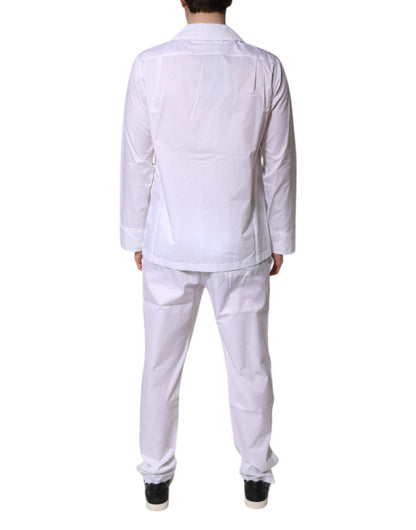 Dolce & Gabbana Weißes Baumwollhemd Hose Pyjama Set Schlafanzug