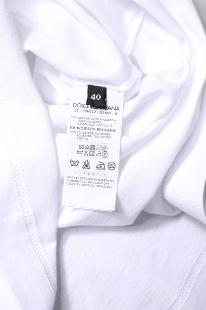 Dolce & Gabbana Weißes Baumwoll-T-Shirt mit Rundhalsausschnitt und #DGFamily Print