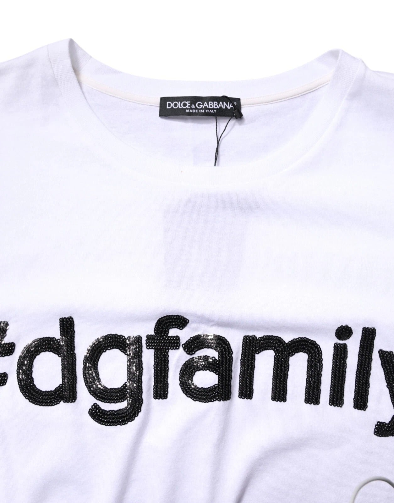 Dolce & Gabbana Weißes Baumwoll-T-Shirt mit Rundhalsausschnitt und #DGFamily Print
