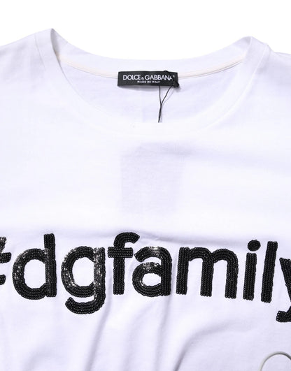 Dolce & Gabbana Weißes Baumwoll-T-Shirt mit Rundhalsausschnitt und #DGFamily Print