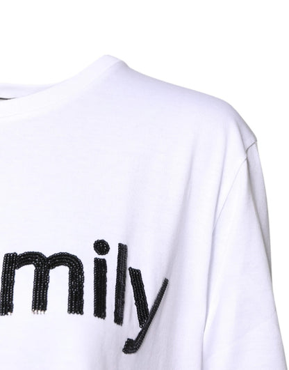 Dolce & Gabbana Weißes Baumwoll-T-Shirt mit Rundhalsausschnitt und #DGFamily Print