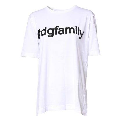 Dolce & Gabbana Weißes Baumwoll-T-Shirt mit Rundhalsausschnitt und #DGFamily Print