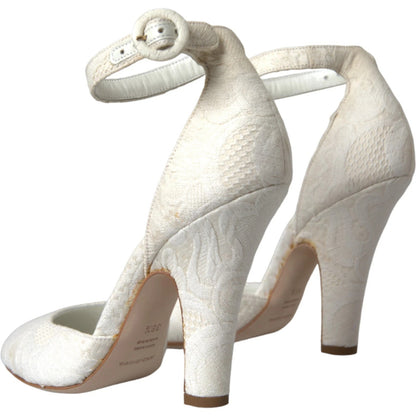 Dolce & Gabbana Weiß Floral Jacquard Mary Janes Heels Pumps Schuhe