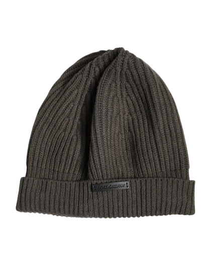 Dolce & Gabbana Grüne Wolle DG Plaque gestrickt Winter Beanie Hut