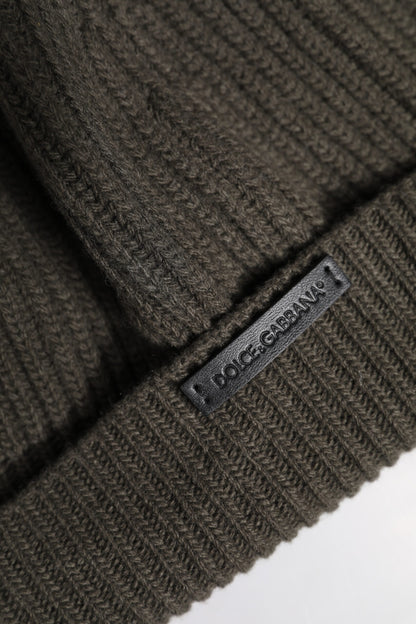 Dolce & Gabbana Grüne Wolle DG Plaque gestrickt Winter Beanie Hut
