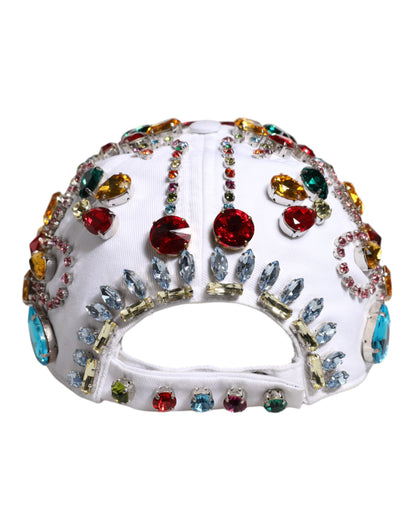 Dolce & Gabbana Weiße Multicolor Crystal verschönern Baseballkappe